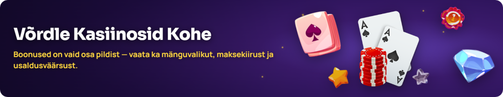 Eesti online kasiinode võrdlustabel – boonused, mänguvalik ja maksekiirus ühes kohas